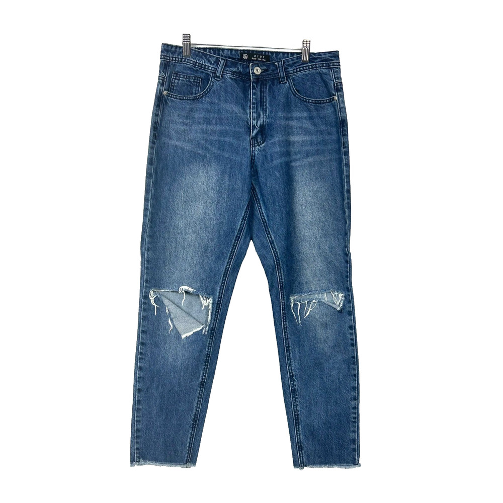 Missguided RIOT Rigid Jeans‎ Womens 6 Blue Medium Wash High Rise Ripped Denim